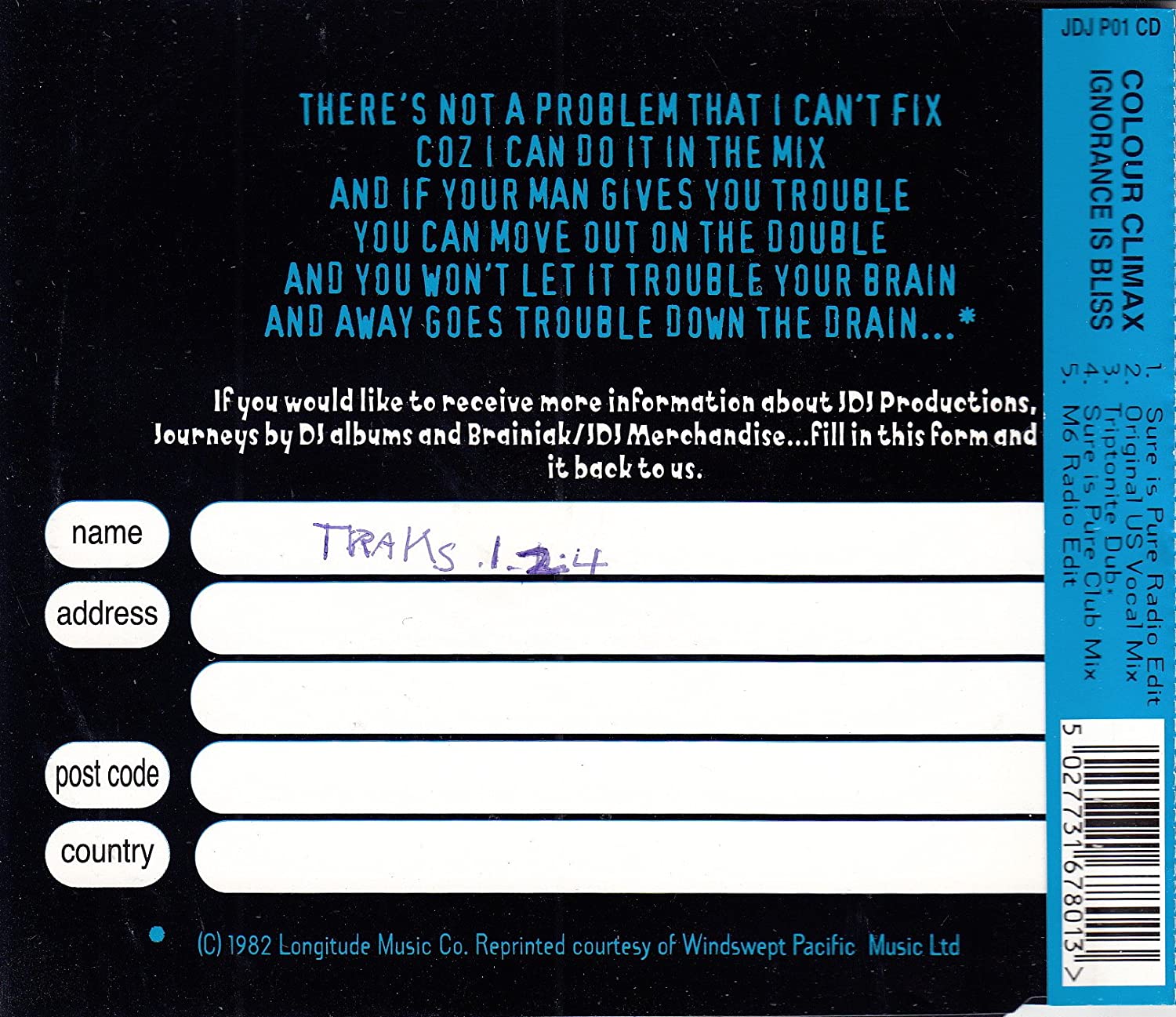ignorance is bliss ( sure is pure radio edit / original us vocal mix / triptonite dub / sure is pure club mix / m6 radio -