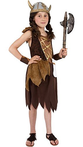 Smiffys Viking Girl Costume, Brown (Size L) - `Viking Girl Costume, Brown, with Dress & Wristcuffs -  (Size: L)`
