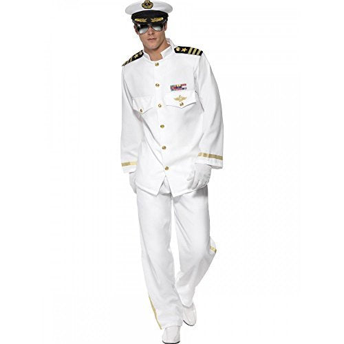 Deluxe Captain Costume, White, with Jacket, Trousers, Cap & Gloves Men's Costumes