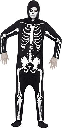 (3) - `Skeleton Costume, Black, with Hooded All in One -  (Size: L)` Men's Costumes