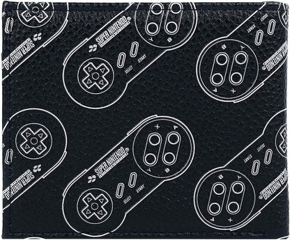 Nintendo Snes Logo Controllers All-Over Print Bi-Fold Wallet, Male, Black (Mw508606Ntn)