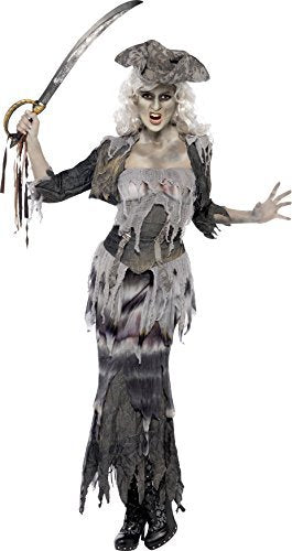 Smiffys Deluxe Ghost Ship Ghoulina Costume, Grey (Size S) - `Ghost Ship Ghoulina Costume, Grey, with Top, Skirt, Jacket & Hat -  (Size: S)`