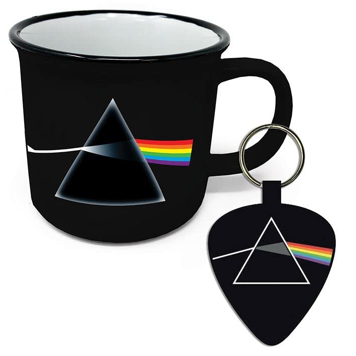 Pink Floyd Mug and Keyring Set in Presentation Gift Box (Dark Side of The Moon Design) 11oz Ceramic Campfire-Style Mug and Woven Key Fob - Official Merchandise