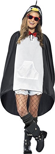 `Penguin Party Poncho, Black & White, with Drawstring Bag` Unisex Costumes