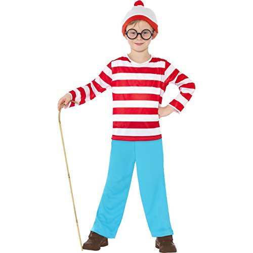 Smiffys Where's Wally? Costume, Red & White (Size L) - Where`s Wally? Costume, Red & White, with Top, Trousers, Glasses & Hat