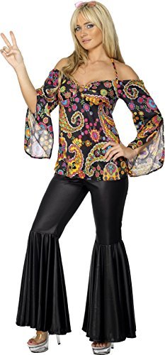 Smiffys Hippie Costume, Female, Black (Size M) - `Hippie Costume, Female, Black, with Patterned Top & Flared Trousers -  (Size: M)`
