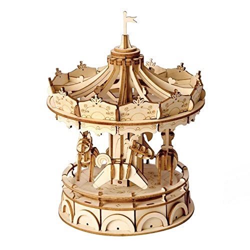 Robotime 3D Puzzel Modelbouw Pakket Merry Go Round 12X12X15Cm Hout Naturel - [Dutch Import] Game