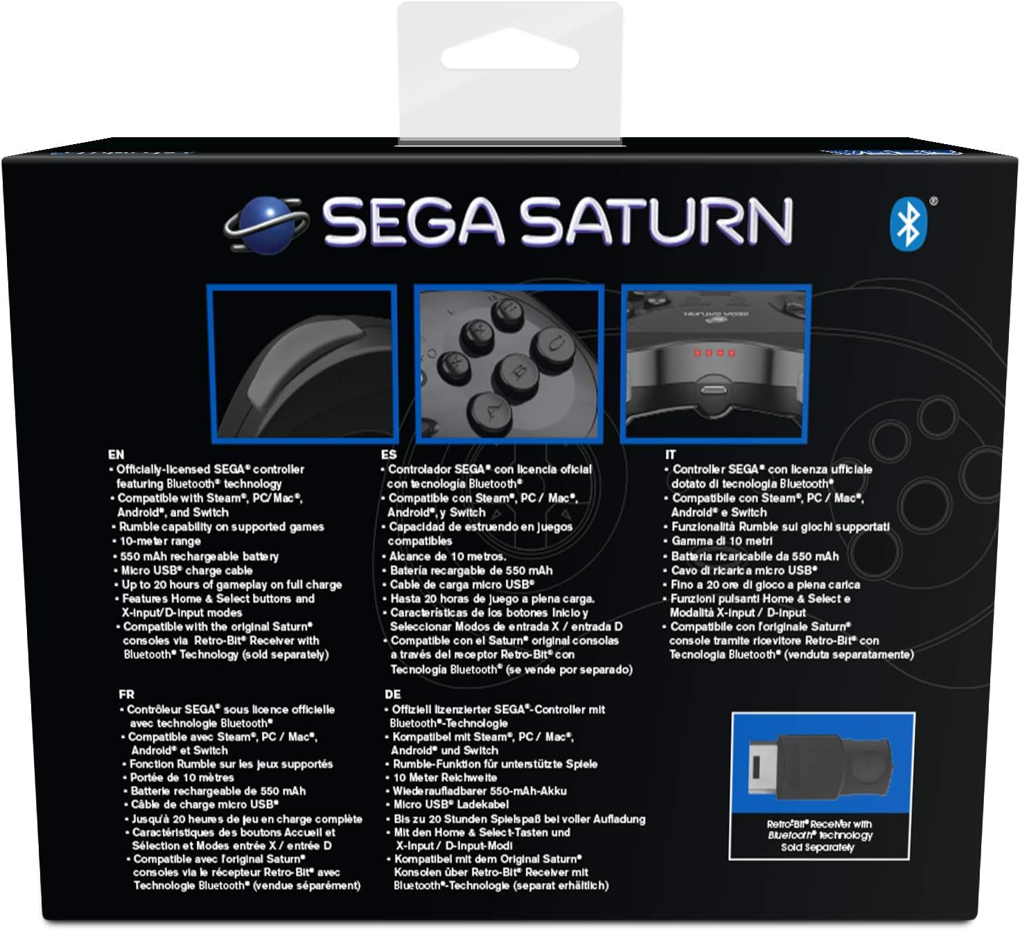 Retro-Bit Sega Saturn Bt Pad Black