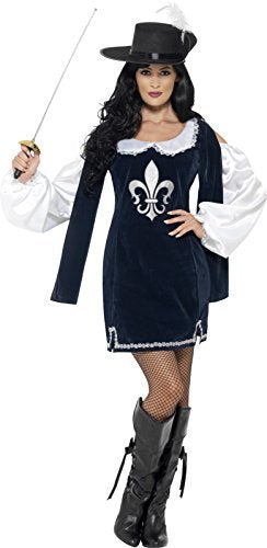 Smiffys Musketeer Female Costume, Navy (Size S) - `Musketeer Female Costume, Navy, with Dress & Hat -  (Size: S)`