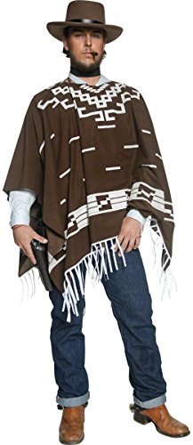 Deluxe Authentic Western Wandering Gunman Costume, Brown, with Poncho, Vest, Faux Shirt & Neckscarf Men's Costumes