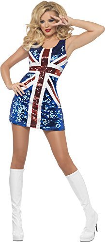 (37) - `Fever All that Glitters Rule Britannia Costume, Blue, includes Sequined Union Jack Dress -  (Size: L)` Women's Costumes