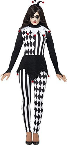 Smiffys Female Jester Costume, Black (Size L) - Female Jester Costume, Black, with Top, Leggings & Headband