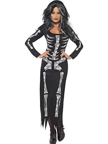(22) - Skeleton Costume, Black, With Long Sleeved Tube Dress Women's Costumes
