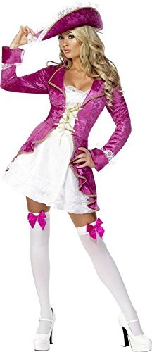 Smiffys Fever Pirate's Treasure Costume, Pink (Size M) - `Fever Pirate`s Treasure Costume, Pink, with Dress, Attached Underskirt & Hat -  (Size: M)`