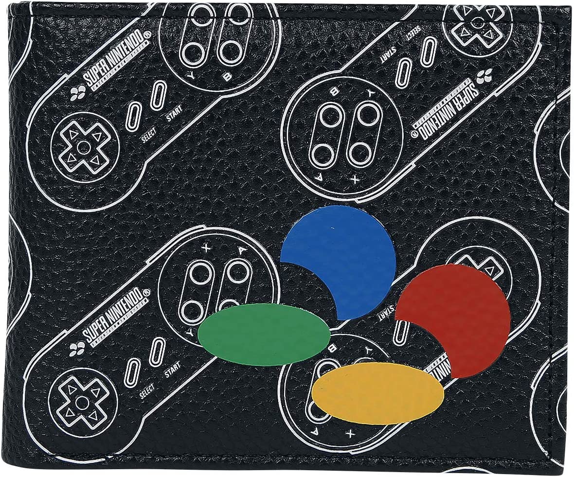 Nintendo Snes Logo Controllers All-Over Print Bi-Fold Wallet, Male, Black (Mw508606Ntn)