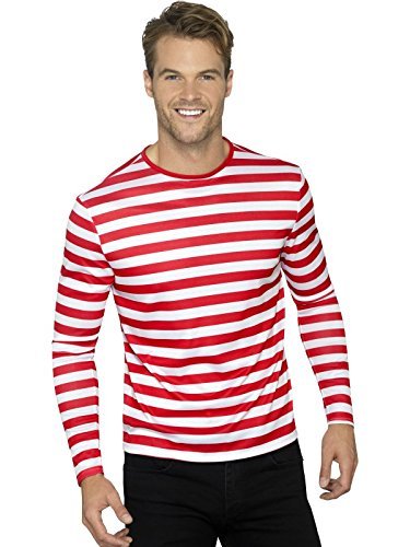 `Stripy T-Shirt, Red, with Long Sleeve -  (Size: L)` Men's Costumes
