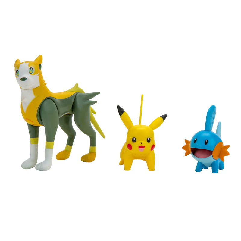 Pokemon PKW2676 3 Pack-Features 2 Mudkip, Pikachu & 3-Inch Boltund Battle Figures-Authentic Details 3PK: Mudkip, Pikachu #1, Boltund