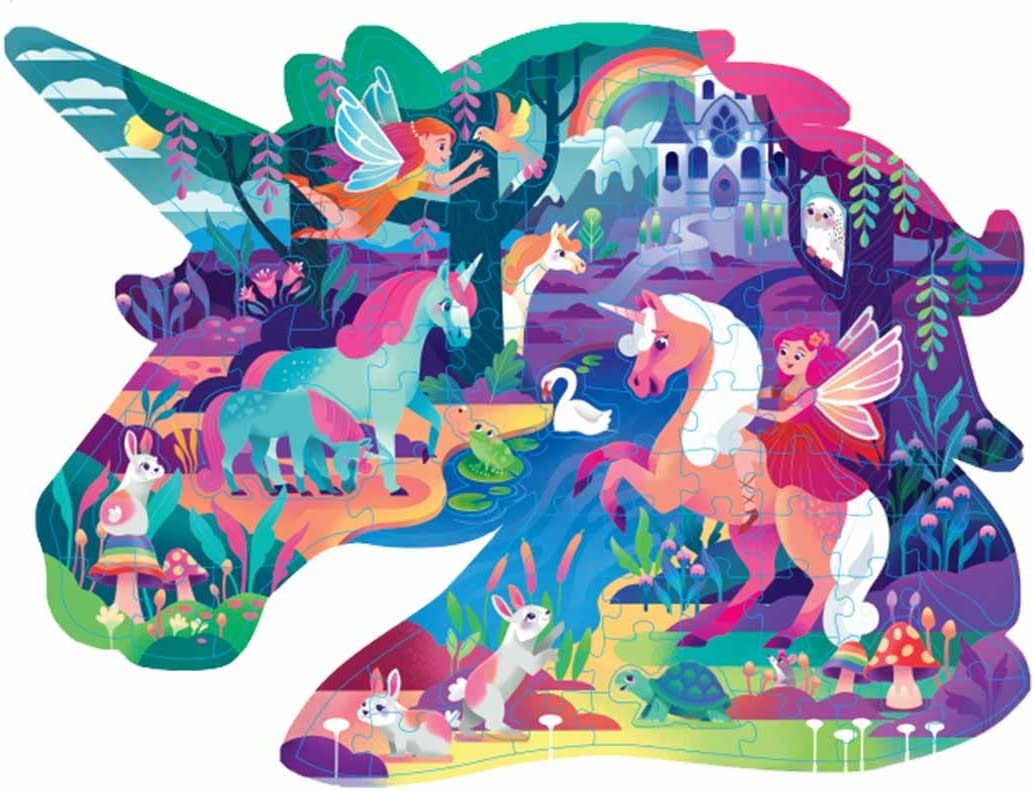 Junior Jigsaw 100-Piece Shiny Shaped Puzzle: Magical Unicorn Forest