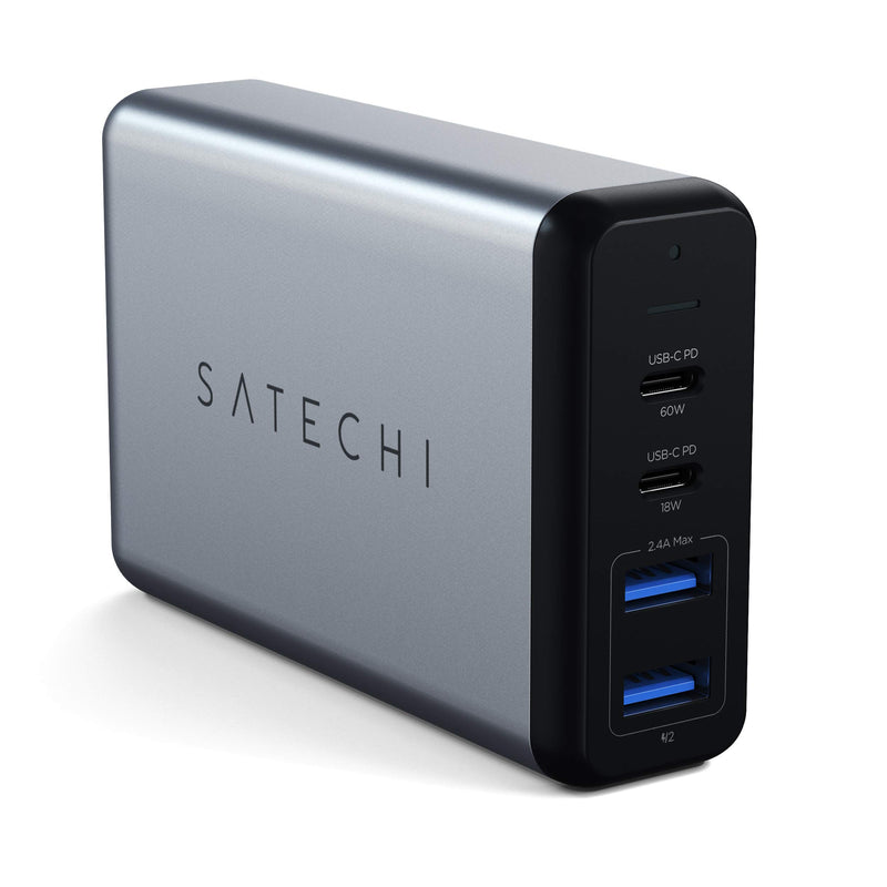 SATECHI 75W Dual Type C PD Travel Charger Adapter with 2 USB C PD & 2 USB 3.0 - Compatible with 2020/2019 MacBook Pro, 2020 MacBook Air, M1 iPad Pro/Air, iPhone 15 Pro Max/15 Pro/15/15 Plus