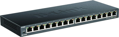 D-Link DGS-1016S 16-Port Gigabit Unmanaged Switch, Fanless, Low Profile, Metal Housing, Desktop/Wall Mount, Plug-and-Play, 802.1p QoS, 802.3az EEE black DGS-1016S