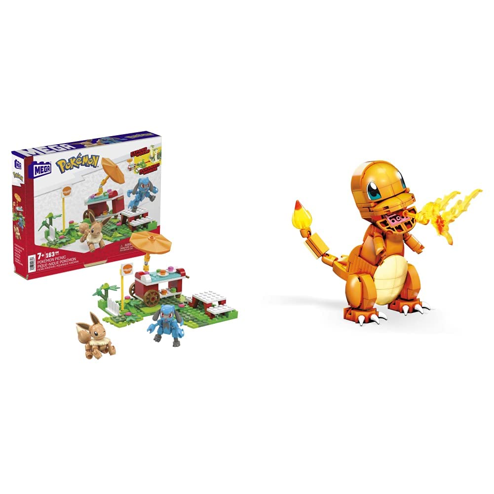 MEGA Pokémon Adventure Builder Picnic toy building set, Eevee and Riolu figures, 193 bricks and pieces, gift set for boys and girls, ages 7 and up, HDL80 Single