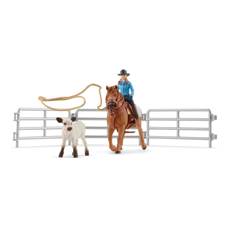 SCHLEICH Farm World Cowgirl Team Roping Fun Toy Playset, Multi-colour (42577)
