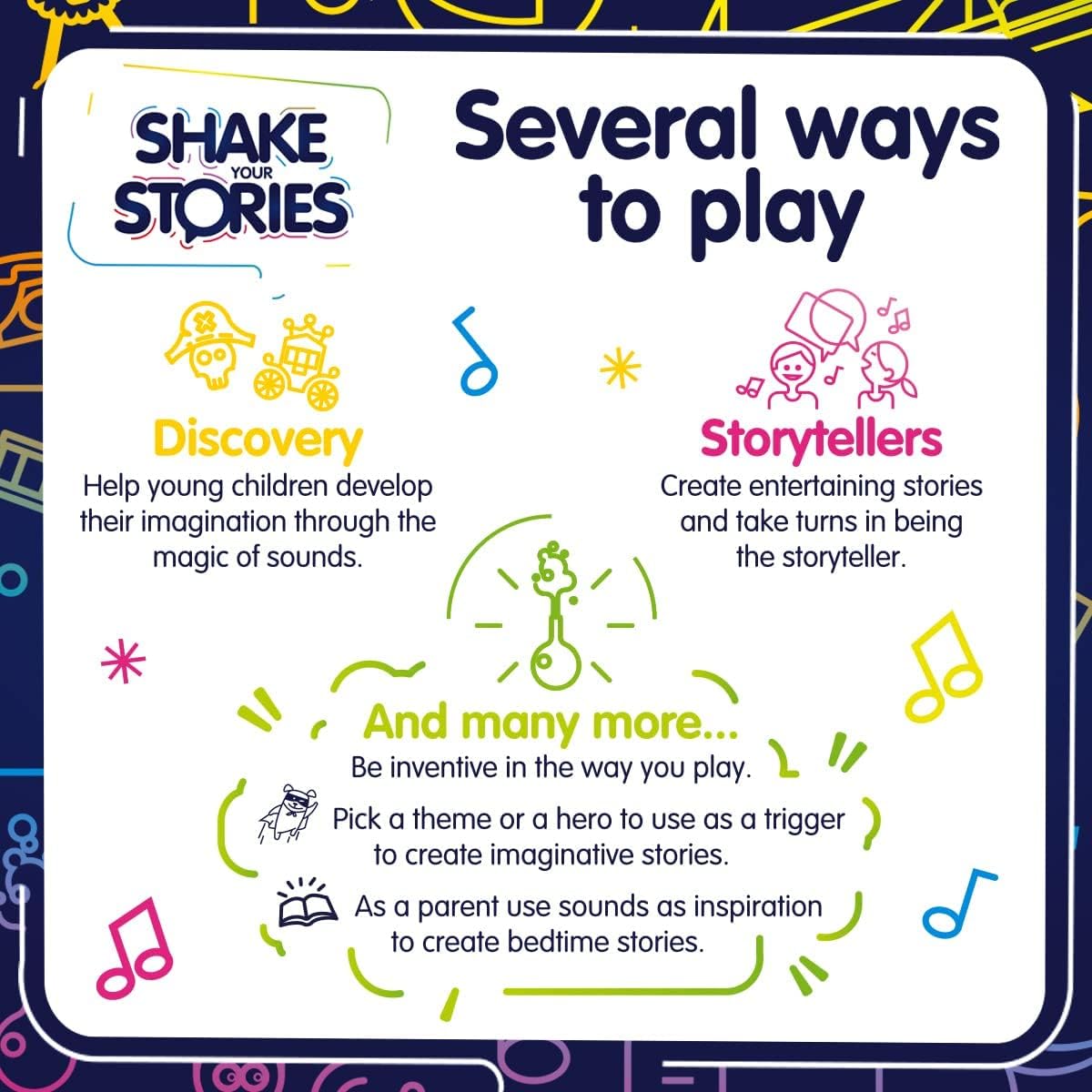TOMY Games T73451 Shake your Stories, Family Game for 2+ players, Board Game For Adults And Kids Suitable From 4, 5, 6+ Years, Blue