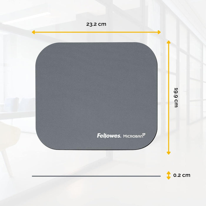 Fellowes Mouse Mat with Non-Slip Rubber Base - Mouse Pad with Antibacterial Protection - Suitable for Both Optical and Laser Mice - 199 x 232 x 2mm - Silver