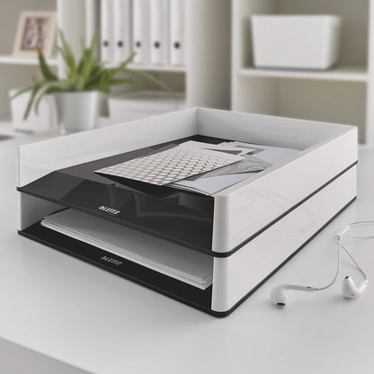 Leitz A4 Letter Tray, White/Black, WOW Range, 53611095
