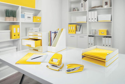 Leitz Tape Dispenser, Heavy Base with Tape, Wow Range, Pearl White/Yellow Yellow WOW