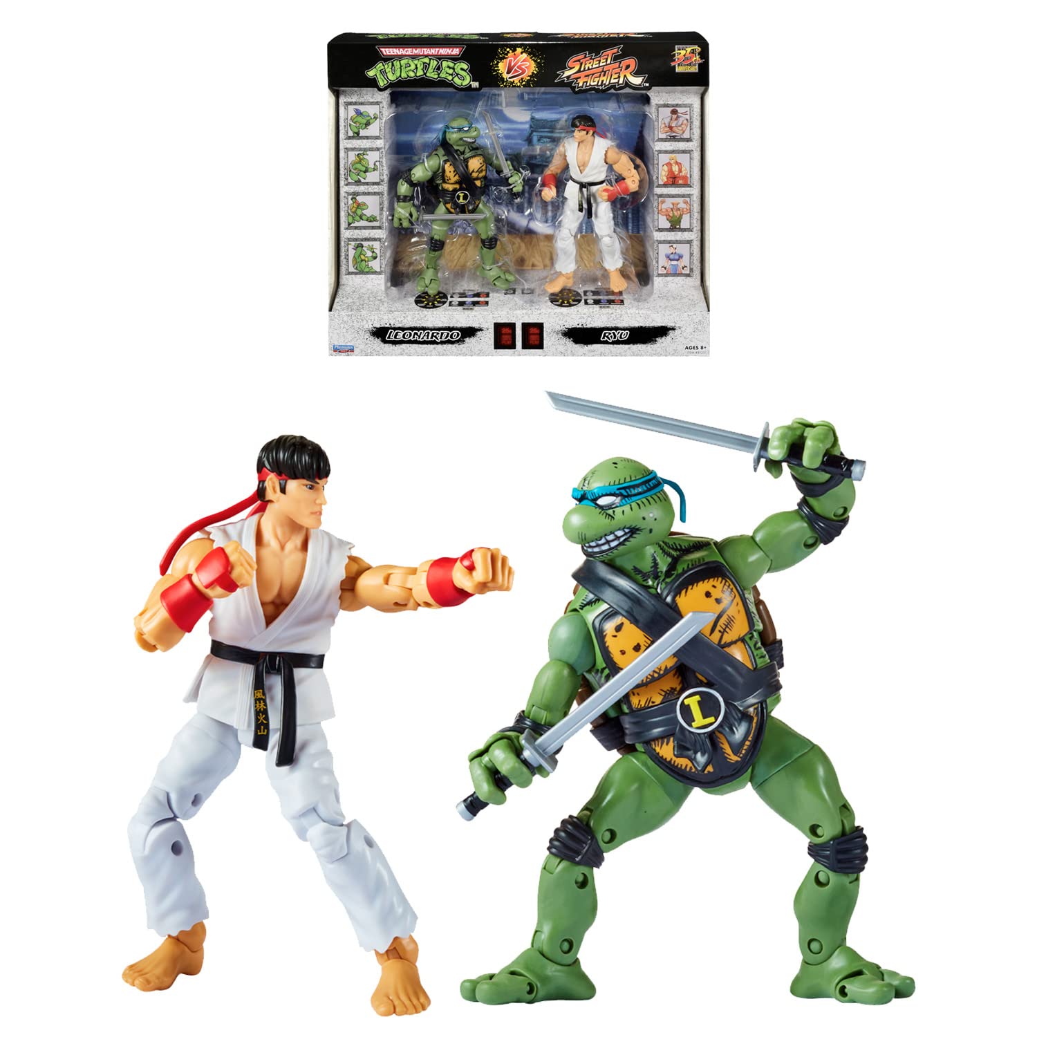 BANDAI P81251 6'' Street Fighter Ryu and Leonardo Ninja Turtle Action Figures with Articulation