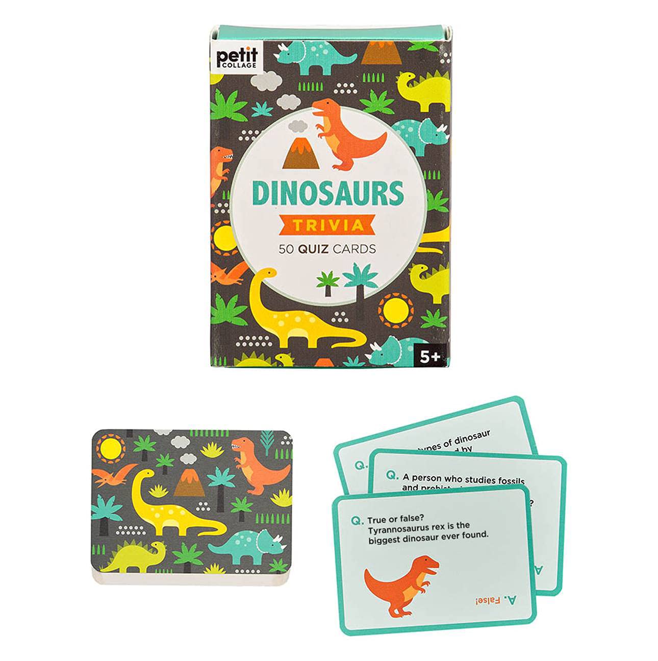 Petit Collage Dinosaurs Trivia Quiz Cards – Fun Card Game for Kids, Kids Trivia Game for Ages 5+ – Includes 50 Dinosaur-Themed Quiz Cards – Perfect for Family Fun Trivia Cards Dinosaurs