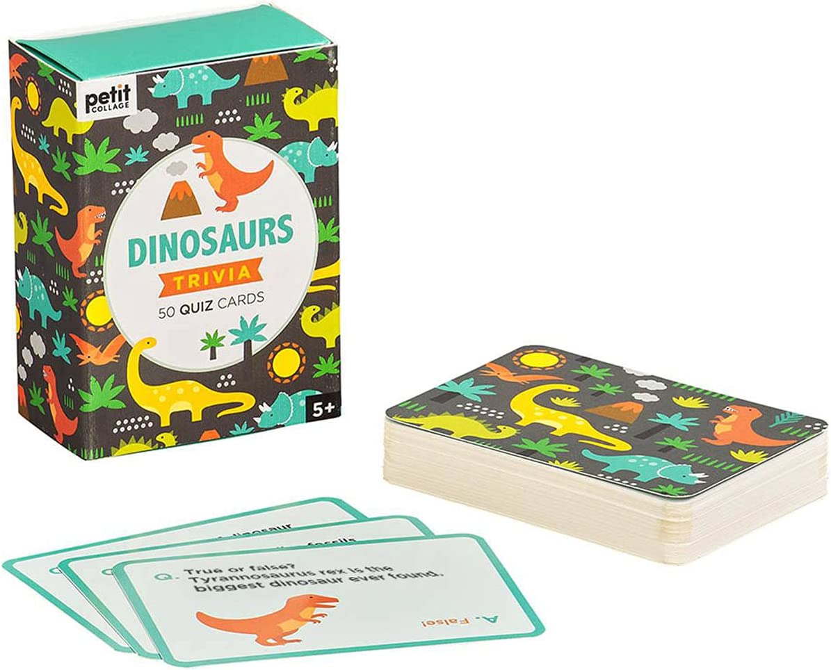 Petit Collage Dinosaurs Trivia Quiz Cards – Fun Card Game for Kids, Kids Trivia Game for Ages 5+ – Includes 50 Dinosaur-Themed Quiz Cards – Perfect for Family Fun Trivia Cards Dinosaurs
