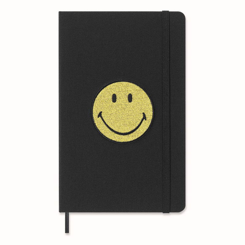 Moleskine - Limited Edition Smiley Ruled Notebook, Hard Cover and Elastic Closure Journal, Size Large 13 x 21 cm, Colour Black L Ruled Notebook Without box