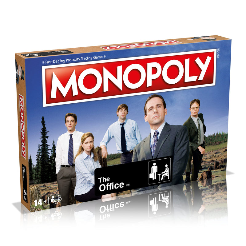 Winning Moves The Office Monopoly Brettspiel, Spielen Sie mit der Scranton Screw oder melden Sie sich bei Dunder Mifflin an und besuchen Sie ikonische Orte wie Schrute Farms und Scranton Lake,