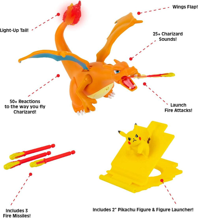 Pokémon Charizard Deluxe Feature Figure - Includes 6-inch Interactive Charizard Figure plus 2-inch Pikachu Figure with Figure Launcher - Authentic Details