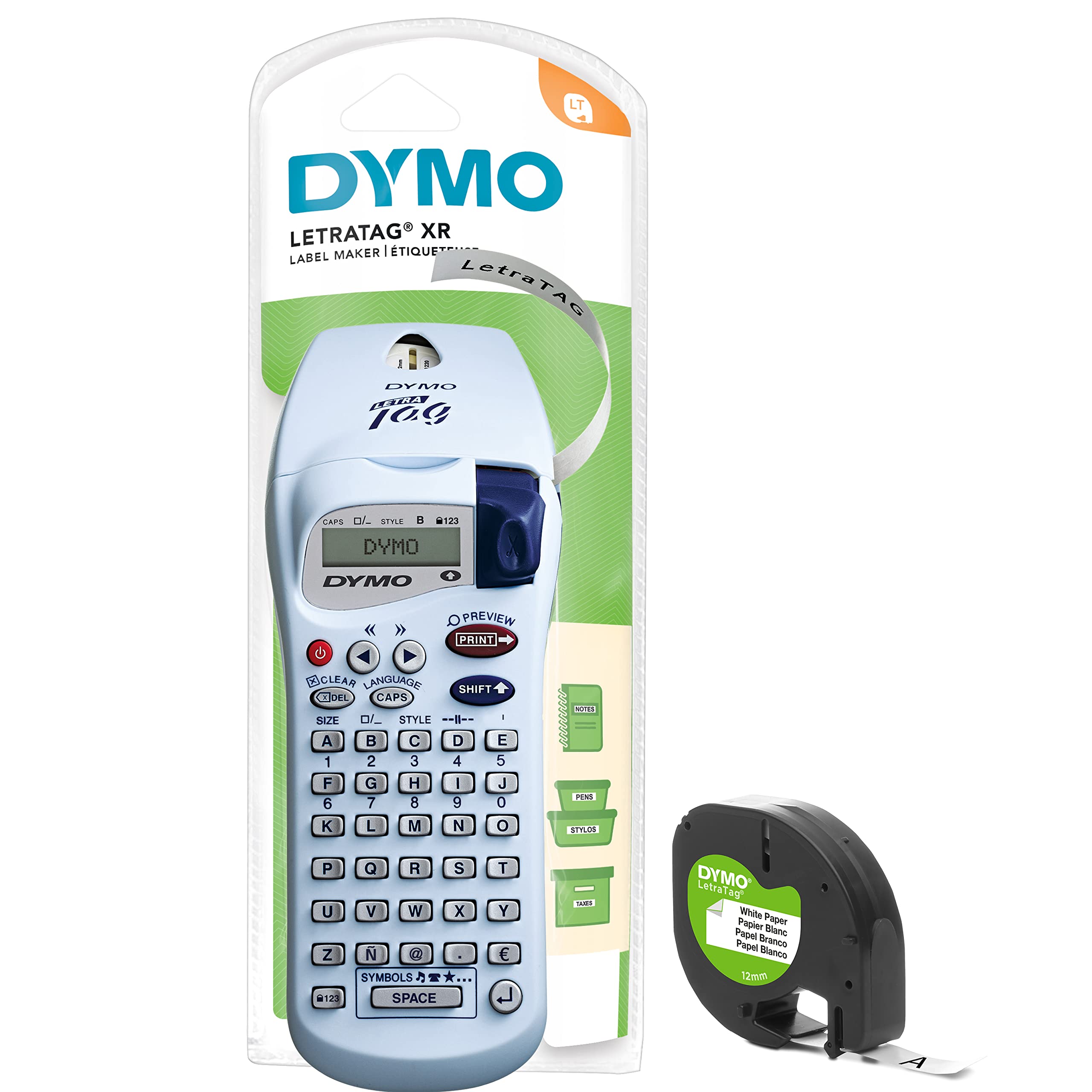 Dymo LetraTag XR Handheld Label Maker ABC Keyboard Home Label Printer with Easy-to-Use LCD Screen, Grey LT XR