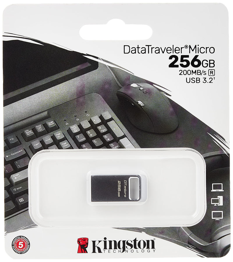 Kingston DataTraveler Micro USB Flash Drive 256GB 200MB/s Metal USB 3.2 Gen 1 - DTMC3G2/256GB