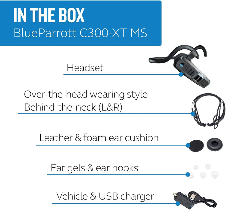 Jabra BlueParrott C300-XT MS 80% Noise-Cancelling Compact Wireless Bluetooth Headset for Microsoft Teams Walkie Talkie - For High Noise Environments Convertible C300-XT MS