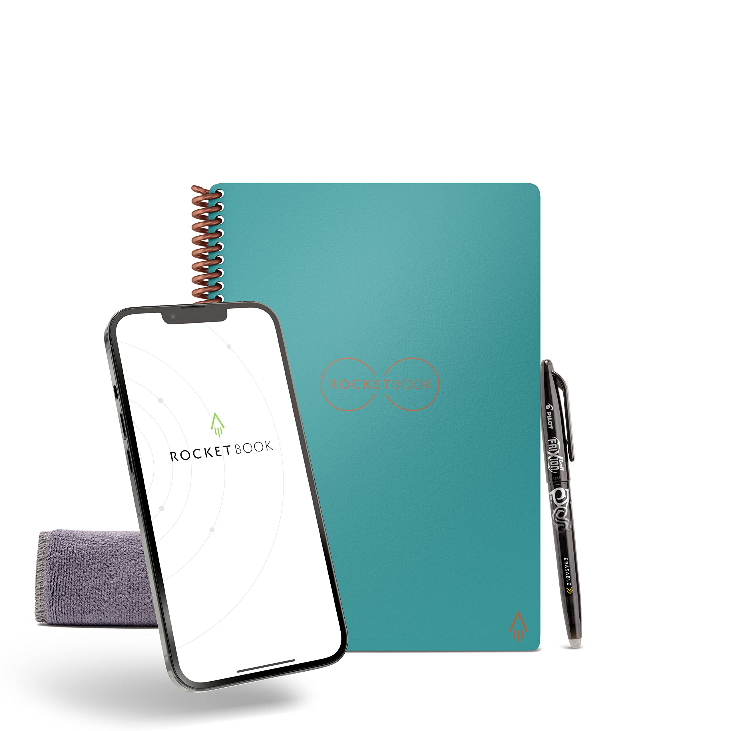 Rocketbook Smart Reusable- Dot-Grid Eco-Friendly Notebook with 1 Pilot Frixion Pen & 1 Microfiber Cloth Included - Neptune Teal Cover, Executive Size (6" x 8.8") Neptune Teal Executive Notebook