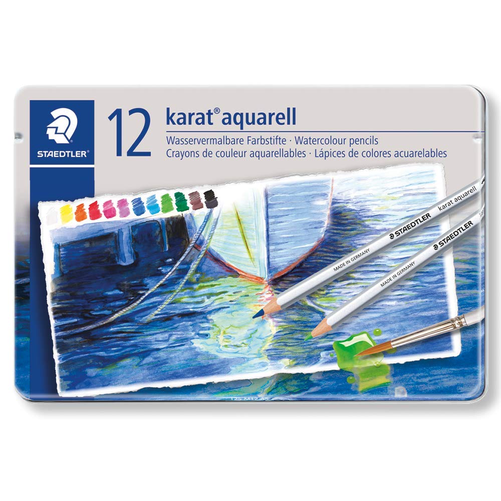STAEDTLER 125 M12 Karat Aquarell Watercolour Colouring Pencil - Assorted Colours (Tin of 12 Pencils) 12 count (Pack of 1)