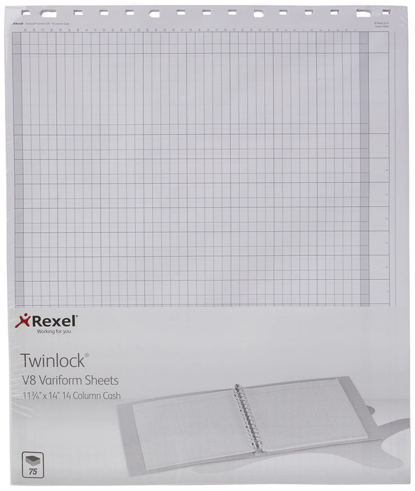 Rexel Twinlock Variform Multi-Ring Binder V8 Cash Refill Sheets 14 Columns , White (Pack of 75