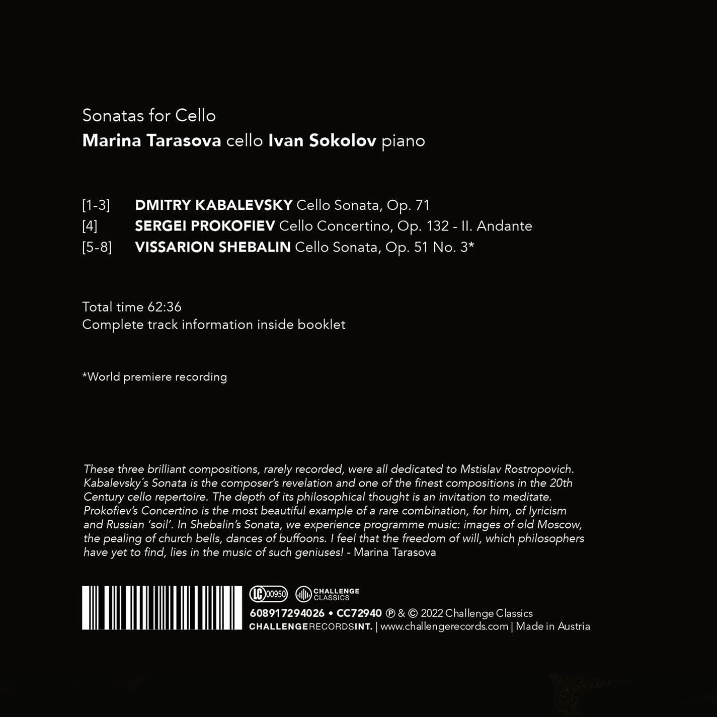 Dmitry Kabalevsky/Vissarion Shebalin: Sonatas for Cello