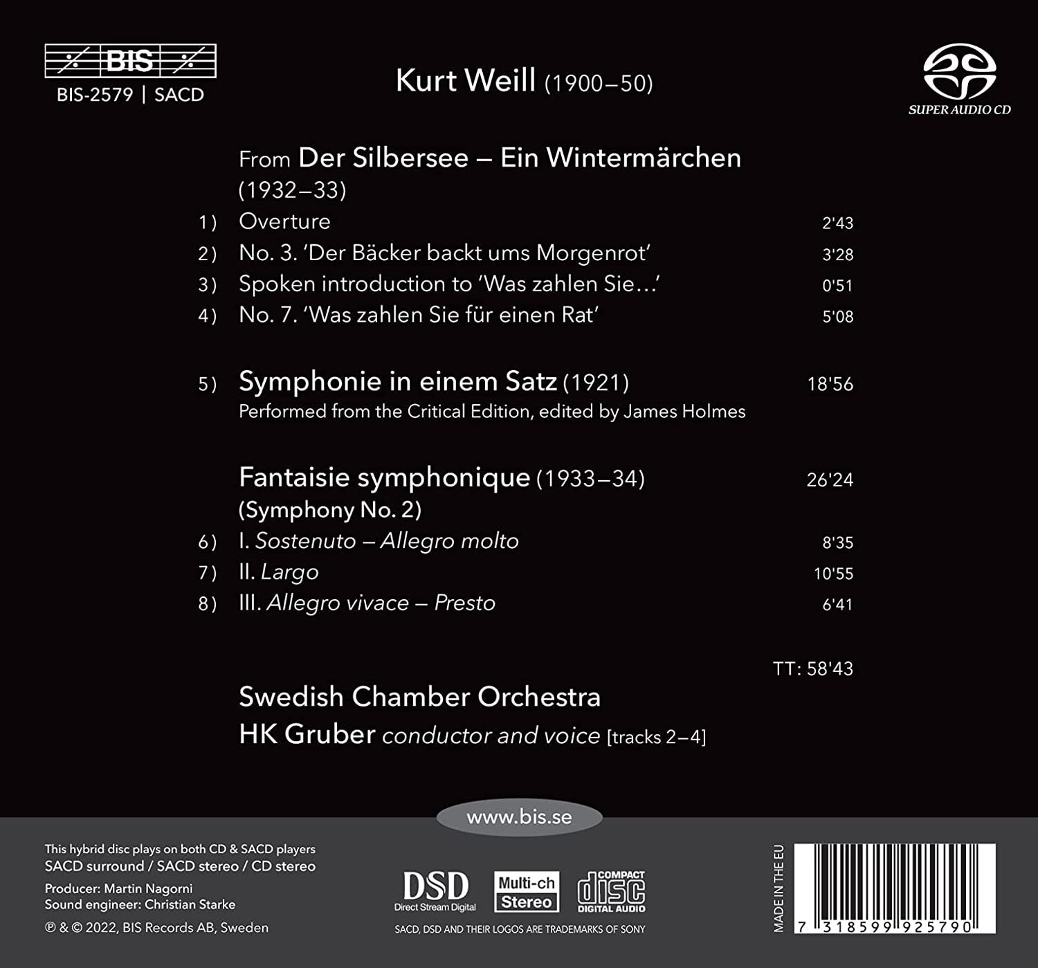 Kurt Weill: Symphonies Nos. 1 & 2/Der Silbersee Excerpts