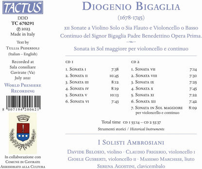 Diogenio Bigaglia: 12 Sonate E Violino Solo Opera Prima