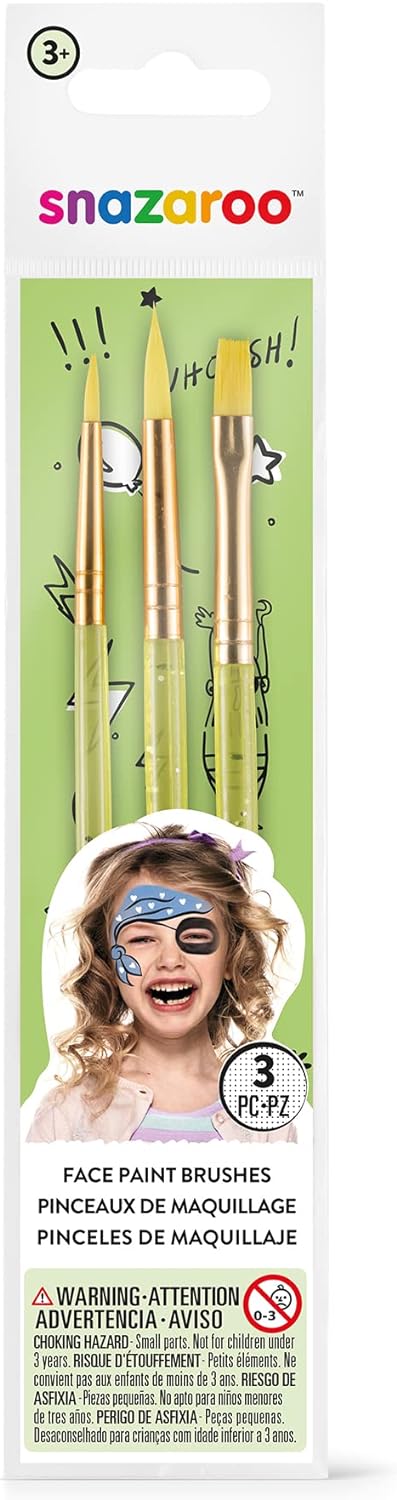 Snazaroo SZ1180102 Rainbow Face Paint Palette Kit & 1192505US Face Paint Brush Set-3 Pcs, Green Rainbow + Paint Brush Set-3