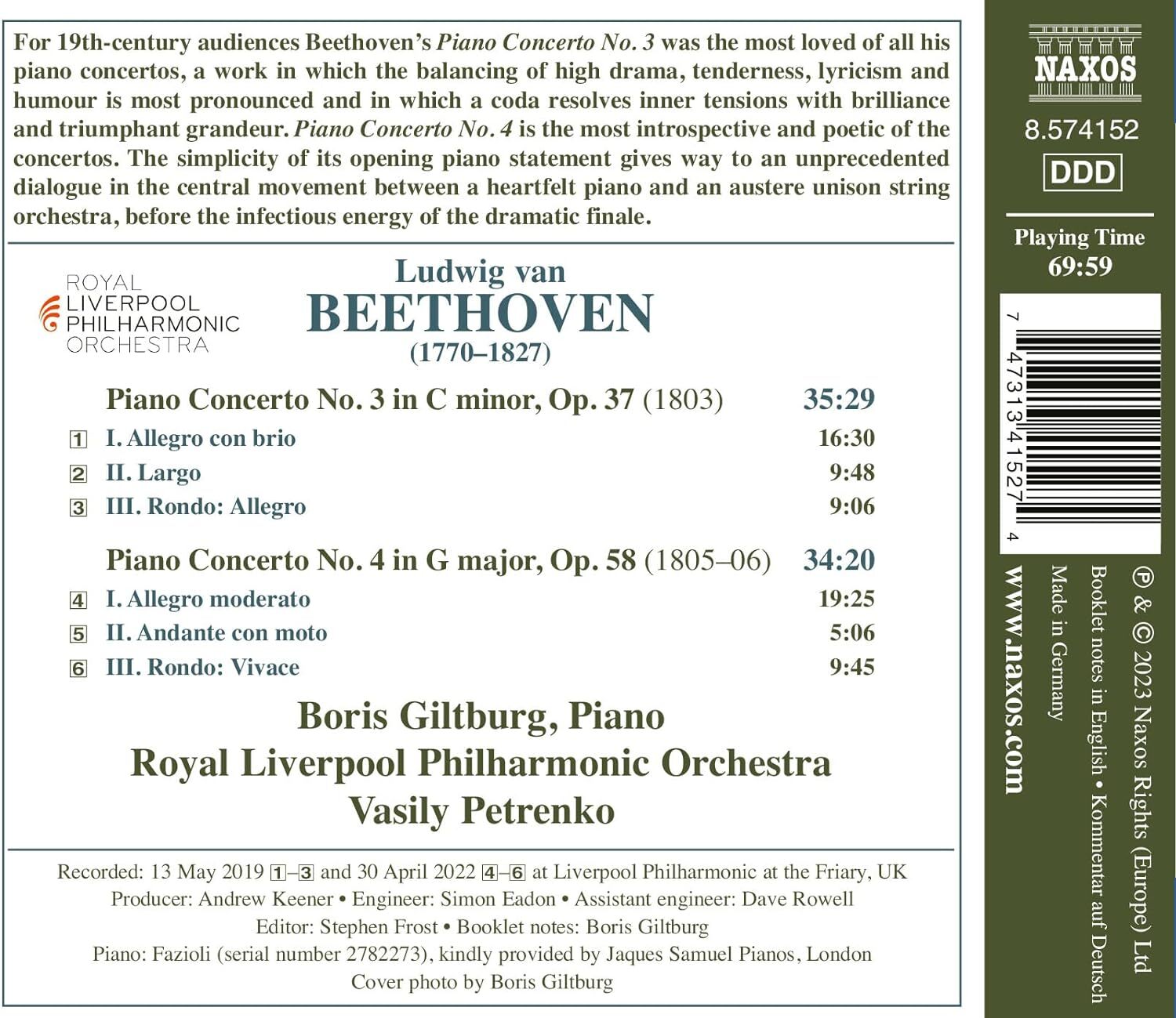 Beethoven: Piano Concertos Nos. 3 and 4