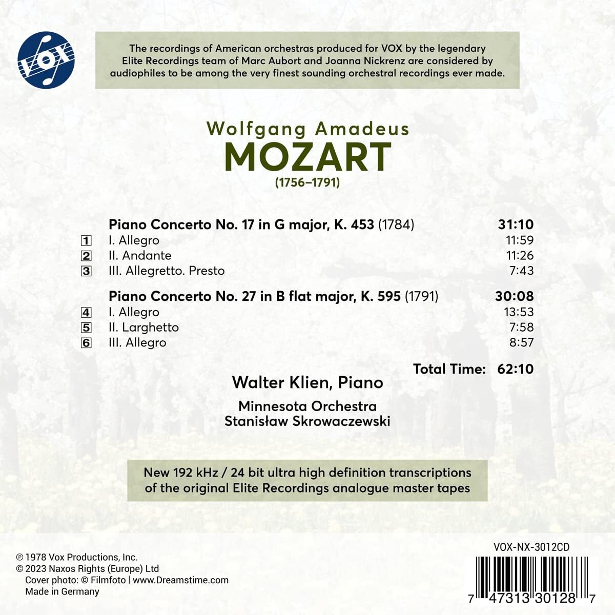 Wolfgang Amadeus Mozart: Piano Concerto No. 17 in G Major/...