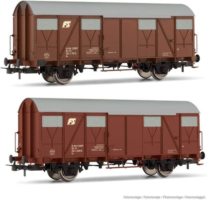 Rivarossi Railway - Rolling Stock HR6506 FS, 2-units pack Gs closed wagons with flat walls, inclined FS logo, brown livery, ep. IV-V