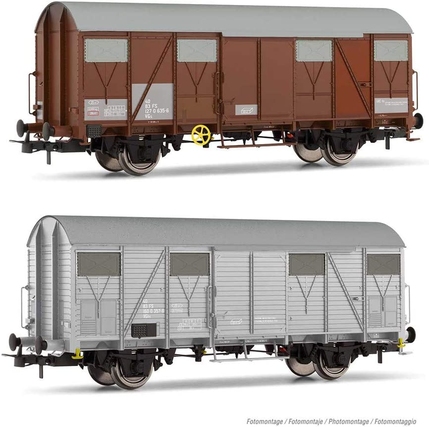 Rivarossi Railway - Rolling Stock HR6508 FS, 2-units pack service wagons VGs with with flat walls + VGhs with low aerators, brown/light grey livery, ep. V